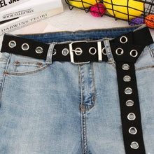 Load image into Gallery viewer, Long Personality Harajuku Casual Ring Black Metal Belt Students Jean Canvas Waist Belts Tide Silver Pin Buckle